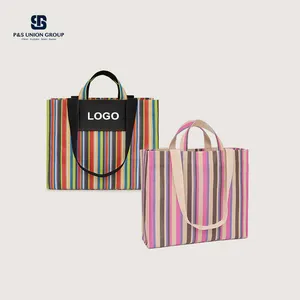 PA0765 ECO Vegan Collection Urban Handbag Cotton Canvas Bag Everyday Lady Women Multicolor Striped Shopper