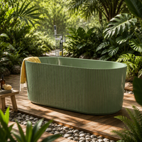 Baignoire autoportante ovale en acrylique cannelé vert sauge, design élégant, 1500 mm, tailles optionnelles avec couleurs personnalisables