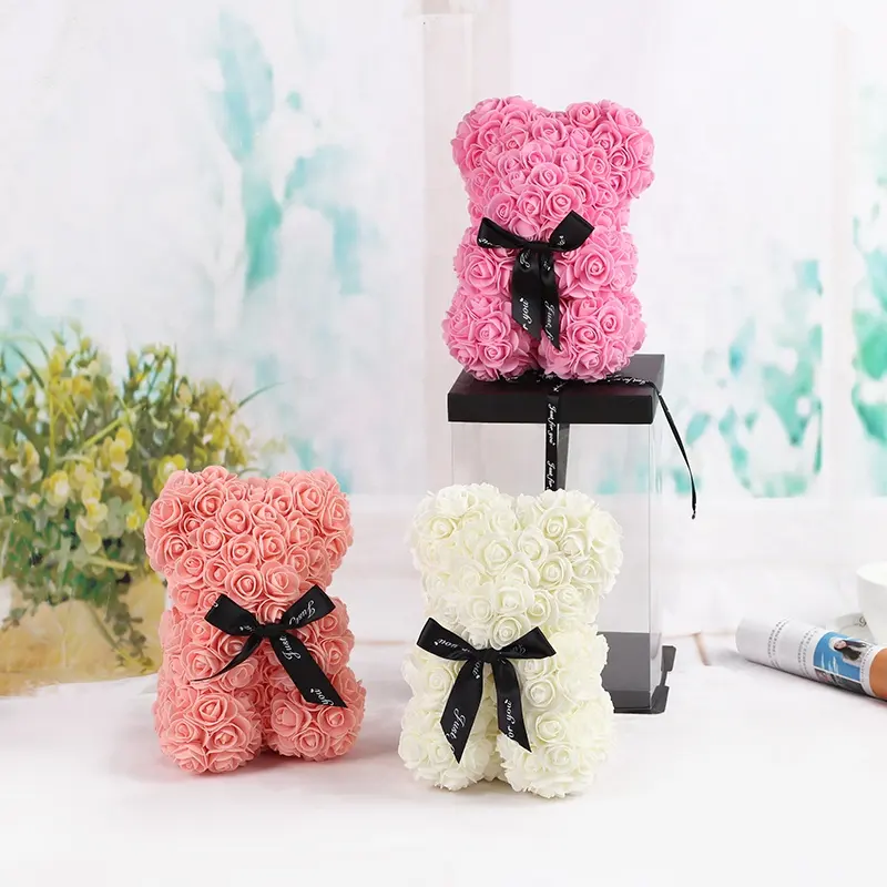 Factory Wholesale 25cm Birthday Valentine's Day Gift Simulation Eternal Flower Creative Rose Hug Teddy Bear With Box