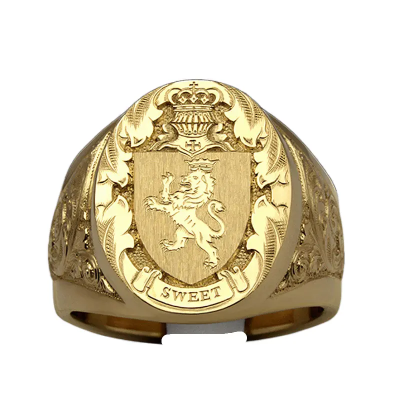 Crown Lion Shield Badge Ring European and American Style Royal Seal Men's Ring