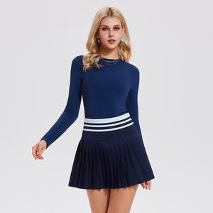 Ensemble de vêtements de yoga pour femmes, nouveau style, séchage rapide, taille haute, respirant, manches longues, <span class=keywords><strong>jupe</strong></span> plissée, 2 pièces - Product Image 5