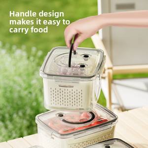 Contenedores de almacenamiento de alimentos frescos de drenaje de doble capa de viaje con asa de Venta caliente, caja de almacenamiento de PP para refrigerador - Product Image 5