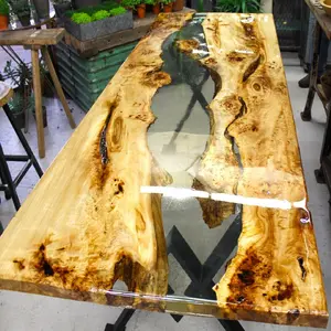 Bán Buôn Nhựa Resin Bảng Gỗ Làm Từ Pháp Poplar Gỗ Slabe Với Màu Xanh Epoxy Cho Phòng Ăn Bộ Đồ Nội Thất Đặt Hàng Tùy Chỉnh