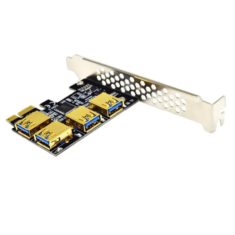 4 Port USB3.0 Riser Card Gold PCI-E 1 to 4 PCI Express 16X Slot External Adapter PCIe Port Multiplier Card