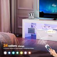 Meuble TV LED avec prise de courant, support en bois, grand tiroir, design moderne, convient aux téléviseurs de 60 à 64 pouces, pour salon, chambre à coucher, blanc