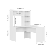 Bureau d'angle en gros pour usine, bureau d'étude blanc, bureau d'ordinateur en L avec étagère