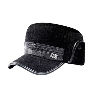 Winter Faux Fur <b>Flat</b> <b>Cap</b> For <b>Men</b> Black With Ear Flaps And Fleece Lining Warm Hat For Seniors And Dads - Product Image 5