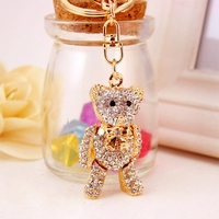 Porte-clés élégant en métal avec un ours de dessin animé, orné de strass scintillants en cristal pour voiture, sac à main, sac à main