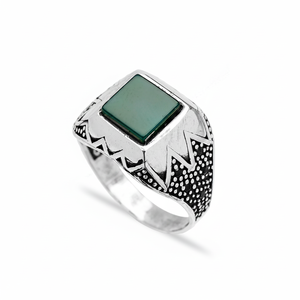 Square Green Agate Gemstone Round <b>Emerald</b> Stone Design Ottoman Men's <b>Ring</b> Turkish Handmade Wholesale Authentic <b>Silver</b> Men <b>Ring</b> - Product Image 2