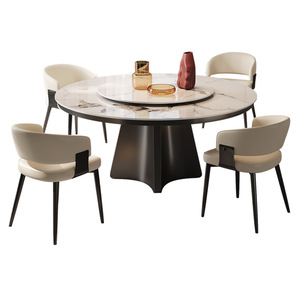Italian Style Round Dining <b>Table</b> And Chair Set 4 Piece With Stone Slabs Modern Minimalist Light Luxury Convertible For Dining - Product Image 5