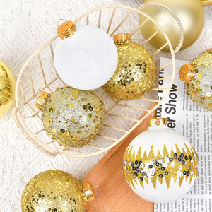 Gold and White Stained <b>Glass</b> Ball Pendant Christmas <b>Tree</b> Scene Decoration Holiday Supplies - Product Image 2