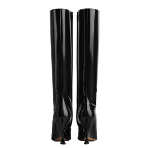 Silver Patent Women Knee High Boots Thin Heel Strange Wedges Shoes Pointed Toe on Women's Stage <b>Long</b> Booties - Product Image 4