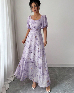 Vestido Largo Floral con Abertura Lateral para <span class=keywords><strong>Mujer</strong></span>, Estilo Europeo y Americano, Primavera-Verano - Product Image 6