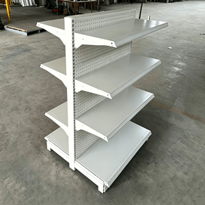 Scaffalature per Negozi a Doppio Lato a Forma di L, Robuste e Perforate, con Pannello Posteriore per Supermercati - Product Image 4