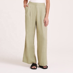 Nouveau Style femmes léger 100% coton lin mélangé <span class=keywords><strong>taille</strong></span> haute ample jambe large <span class=keywords><strong>pantalon</strong></span> pour dames <span class=keywords><strong>grande</strong></span> <span class=keywords><strong>taille</strong></span> <span class=keywords><strong>pantalon</strong></span> droit - Product Image 2