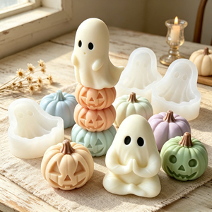 Moule en silicone 3D pour gâteau, citrouille, démon, fantôme, pour bougies DIY, compatible micro-ondes et lave-vaisselle, décoration de fête à domicile pour Halloween - Product Image 1