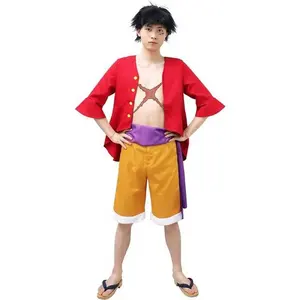 Japonés caliente Anime Cosplay rojo Luffy ropa Halloween fiesta conjunto completo Cosplay disfraz