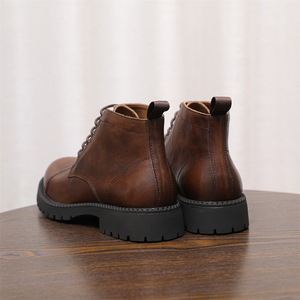 Bottines décontractées pour hommes pour hommes rétro vache en cuir véritable plate-forme épaisse marche <span class=keywords><strong>moto</strong></span> <span class=keywords><strong>botte</strong></span> chaussures habillées élégant Preppy - Product Image 6