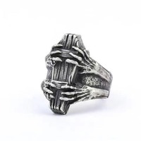 Vente en gros d'Usine Bague de Cercueil Gothique Vintage en Argent avec Griffe de Vampire Fantôme Bague d'Halloween Diable Ouverte pour Homme