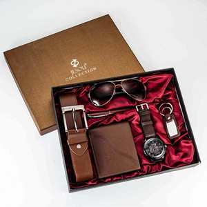 Men's Exquisite Popular <b>7</b>-Piece Gift Set Quartz <b>Watch</b> Wallet Perfume Shell Case Case Non-Waterproof Paper Belt Case Hook Buckle - Product Image 3