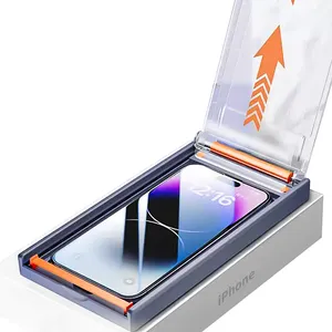 Protector de pantalla para IPhone 14 Pro Max, película de vidrio templado antiexplosión, transparente, con rodillo, kit de fácil instalación, 99%
