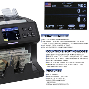 Compteuse de Billets avec Tri de Devises USD EUR GBP CAD MXN, Machine Portable avec Affichage LED - Product Image 2