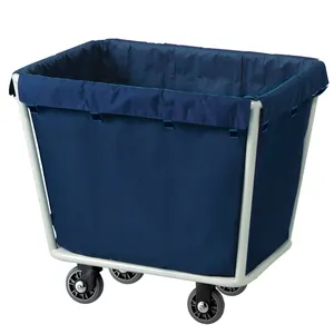 Équipement de chambre d'hôtel bleu chariot de ménage en acier chariot de service de blanchisserie chariot à linge