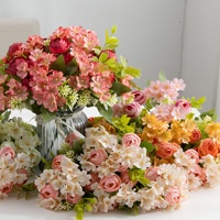7-takken klein boeket kunstmatige theeroosjes, zijden bloemenboeket voor thuis, bruiloft, feest, DIY bloemendecoratie