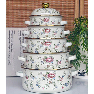 Ensemble de 5 casseroles et marmites en fer émaillé durables, avec poignées doubles, compatibles gaz/induction, lavables au lave-vaisselle, couvercles en verre - Product Image 1