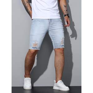 2025 pantalones cortos de mezclilla rasgados en 3D para hombres y mujeres, pantalones cortos de verano informales desgastados Y2K de mezclilla ajustados elásticos de colores - Product Image 5