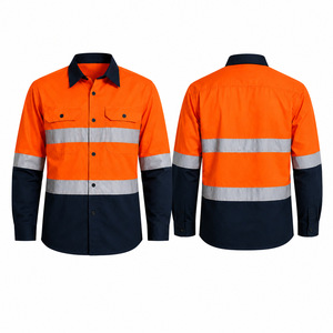 Camisa de seguridad reflectante de algodón puro personalizada, manga larga, naranja, azul marino, para construcción, minas de carbón, campos petroleros, ropa de trabajo - Product Image 1