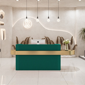 Meubles de salon de beauté en bois rayé, écologiques, durables et minimalistes, vente en gros, nouveaux modèles, bureau de réception moderne pour le bureau - Product Image 3