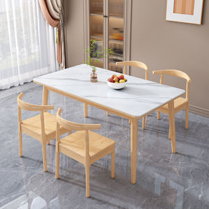 Juego de mesa y sillas de comedor rectangulares de madera maciza de estilo nórdico con tablero de mármol para casas pequeñas - Product Image 5