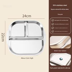 Assiette de contrôle des portions carrée en acier inoxydable 304 de 24 cm, plateau de dîner divisé pour la perte de poids et la préparation de repas sains - Product Image 3