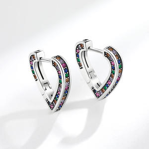 Orecchini a Cerchio E4525 con Cuore, in Oro Bianco Anticato, con Cristalli e Strass, Stile Vintage per Uso Quotidiano Femminile - Product Image 3