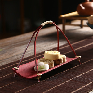 Bamboo Hand Held Basket With Handle Natural Bamboo Strips <b>Snack</b> <b>Tray</b> For Home And Hotel Use - Product Image 3