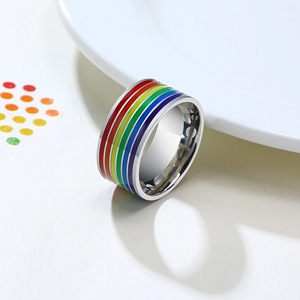 China Free <span class=keywords><strong>Gay</strong></span> LGBT Pride Jewelry Rainbow Grabado Anillo de arco iris de acero inoxidable - Product Image 4