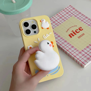 Siliconen hoesje 3D cartoon knijp-eend patroon anti-kras telefoonhoesje beschermer voor iPhone 12 13 14 15 Pro Max - Product Image 2