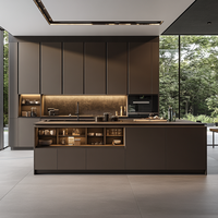 Eropa kayu padat minimalis kabinet dapur alami pegangan kayu Stainless Carcase untuk makan untuk apartemen Real Estate