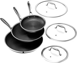 High Quality Modern Non-stick Frying <b>Pan</b> <b>Set</b> Glass Cover Honeycomb Design Triply Stainless Steel 6-Piece Gas <b>Induction</b> Ready - Product Image 1