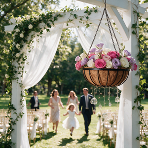 Maceta Colgante Redonda de Metal de 14 Pulgadas con Revestimiento de PE Antióxido, con Base para <span class=keywords><strong>Helechos</strong></span> y Petunias, Decoración de Jardín para Exteriores - Product Image 2