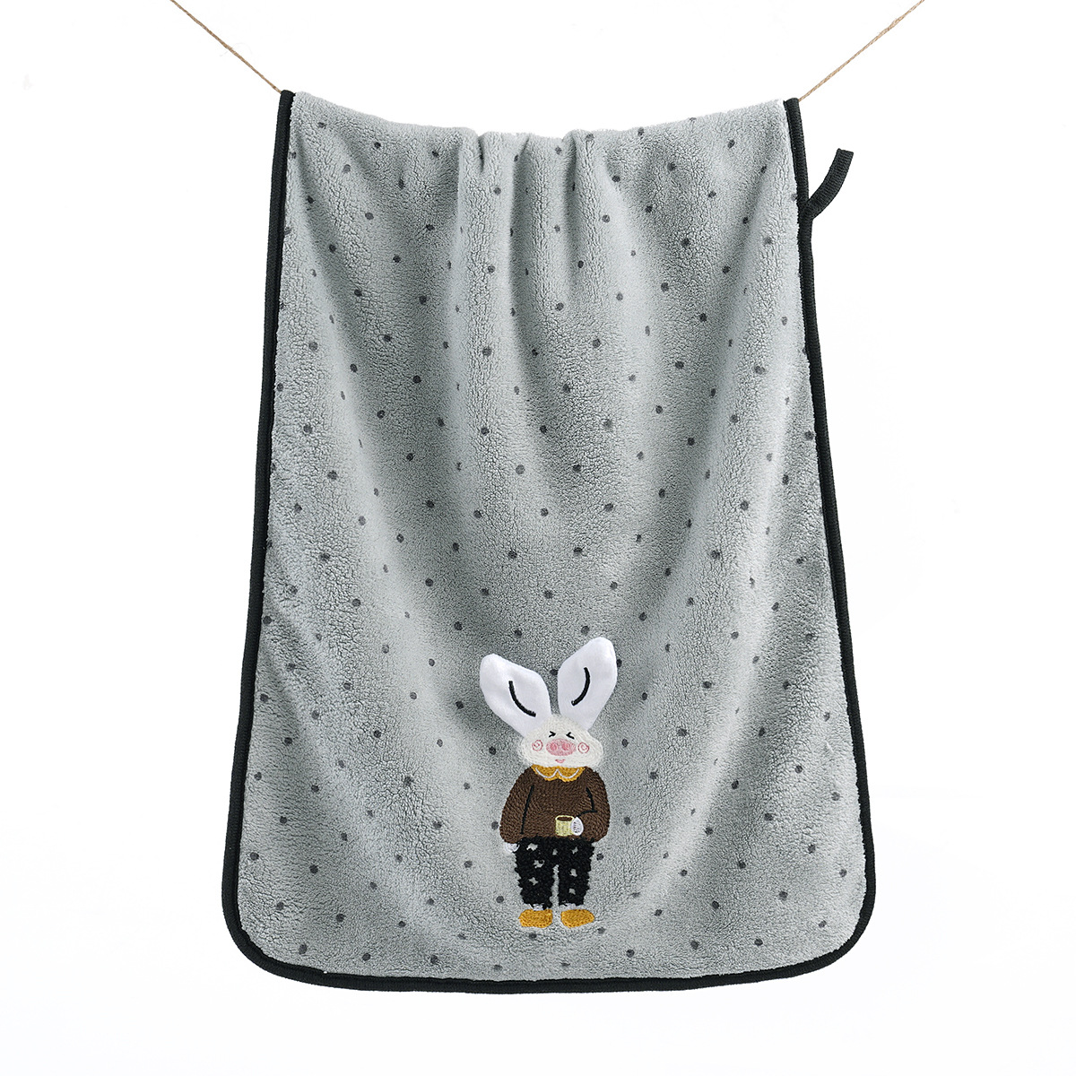 Serviette cochon à pois en polaire corail [gris clair]