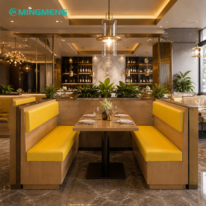 MINGMENG Modern Wood <b>Restaurant</b> Booth <b>Set</b> With Yellow Upholstery 4 Seater Contemporary Dining Furniture For Commercial Use - Product Image 1