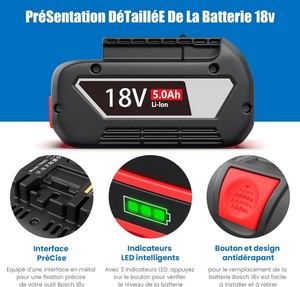 Batterie au lithium de remplacement <span class=keywords><strong>18V</strong></span> pour outils électriques <span class=keywords><strong>Bosch</strong></span>, batterie BAT618 BAT619 BAT610 BAT609 BAT612 BAT622 <span class=keywords><strong>18V</strong></span> 20V Li-ion - Product Image 2