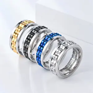 Fashion anti anxiety Spinner Ring Gear wheel Rotatable Ring Stainless Steel Rotate Anti Anxiety decompression Rings