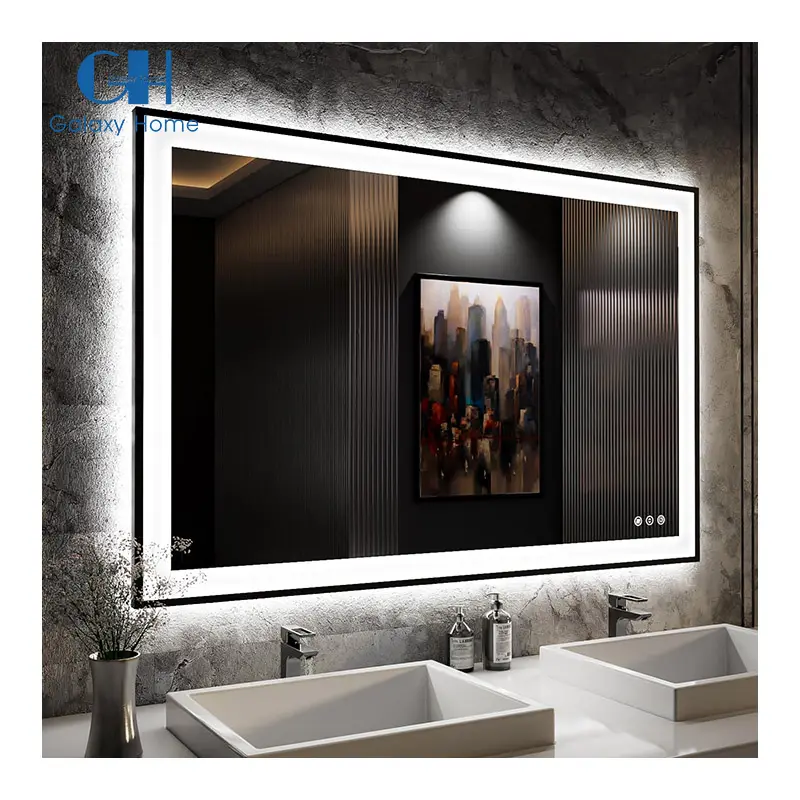 बाथरूम वैनिटी मिरर ने डबल-आधारित डिम्बल रोशनी विरोधी दीवार मिरर टेम्पर्ड ग्लास शेटरप्रूफ बनाया
