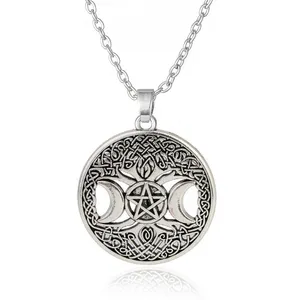 Vintage Wicca Baum des Lebens Norwegen Wikinger Halskette Mond Stern Pirat Keltischer Knoten Amulett Anhänger für Frauen Männer Hexer Halsreif