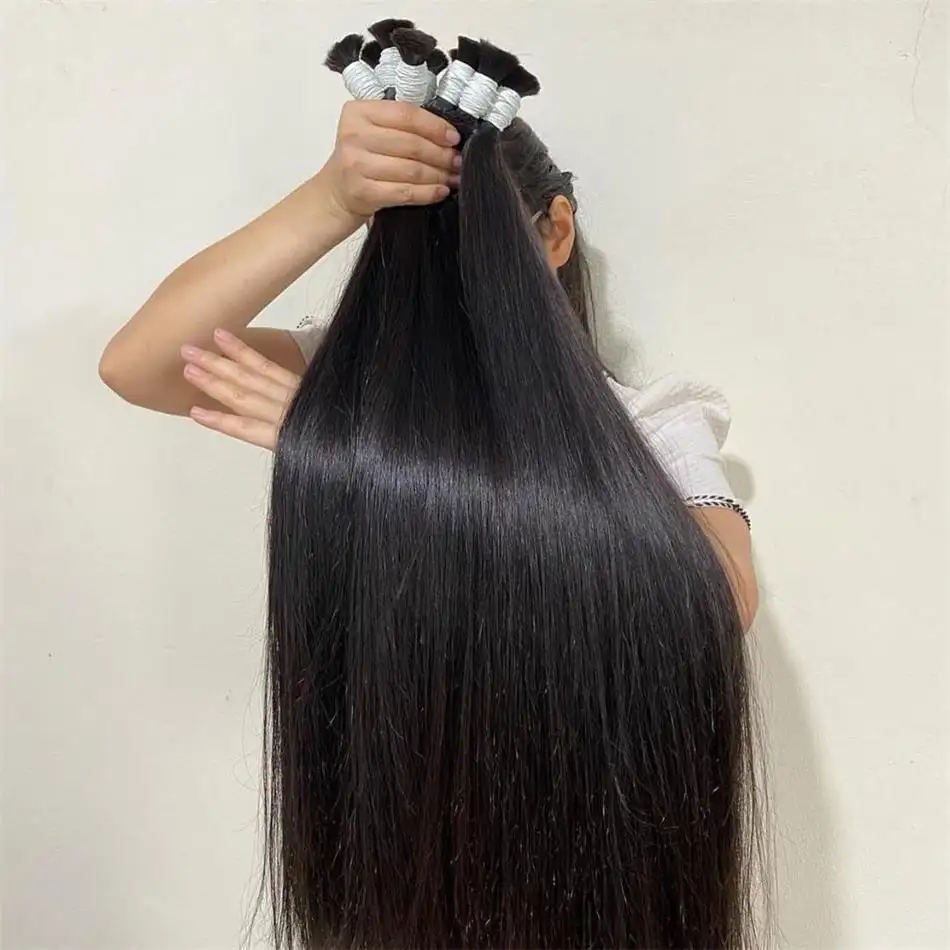 10A Grade Unprocessed Indian Human Hair Bulk For Braids Long Straight Braiding Hair Extensions 100 Grams Natural Raw Hair Vendor
