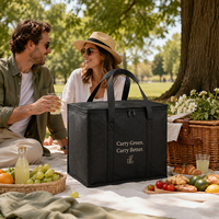 Sac de livraison thermique noir durable et réutilisable, résistant aux déchirures, en non-tissé avec poignée et fermeture éclair, couleur personnalisable