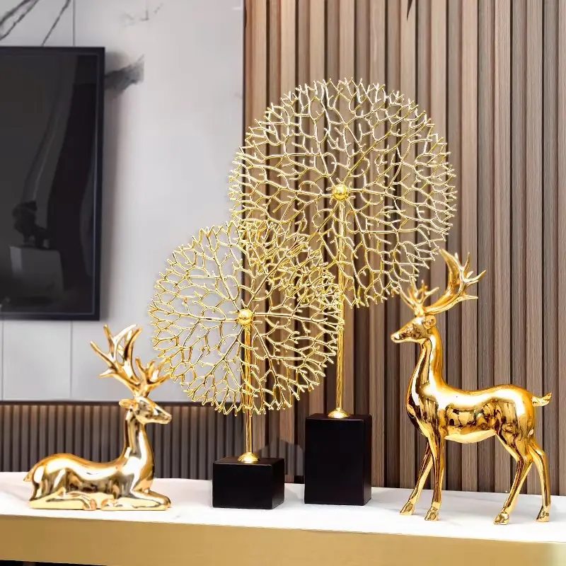 Adornos de decoración de árbol de coral para el hogar, escultura de lujo, artesanía de árbol de coral dorado para decoración del hogar